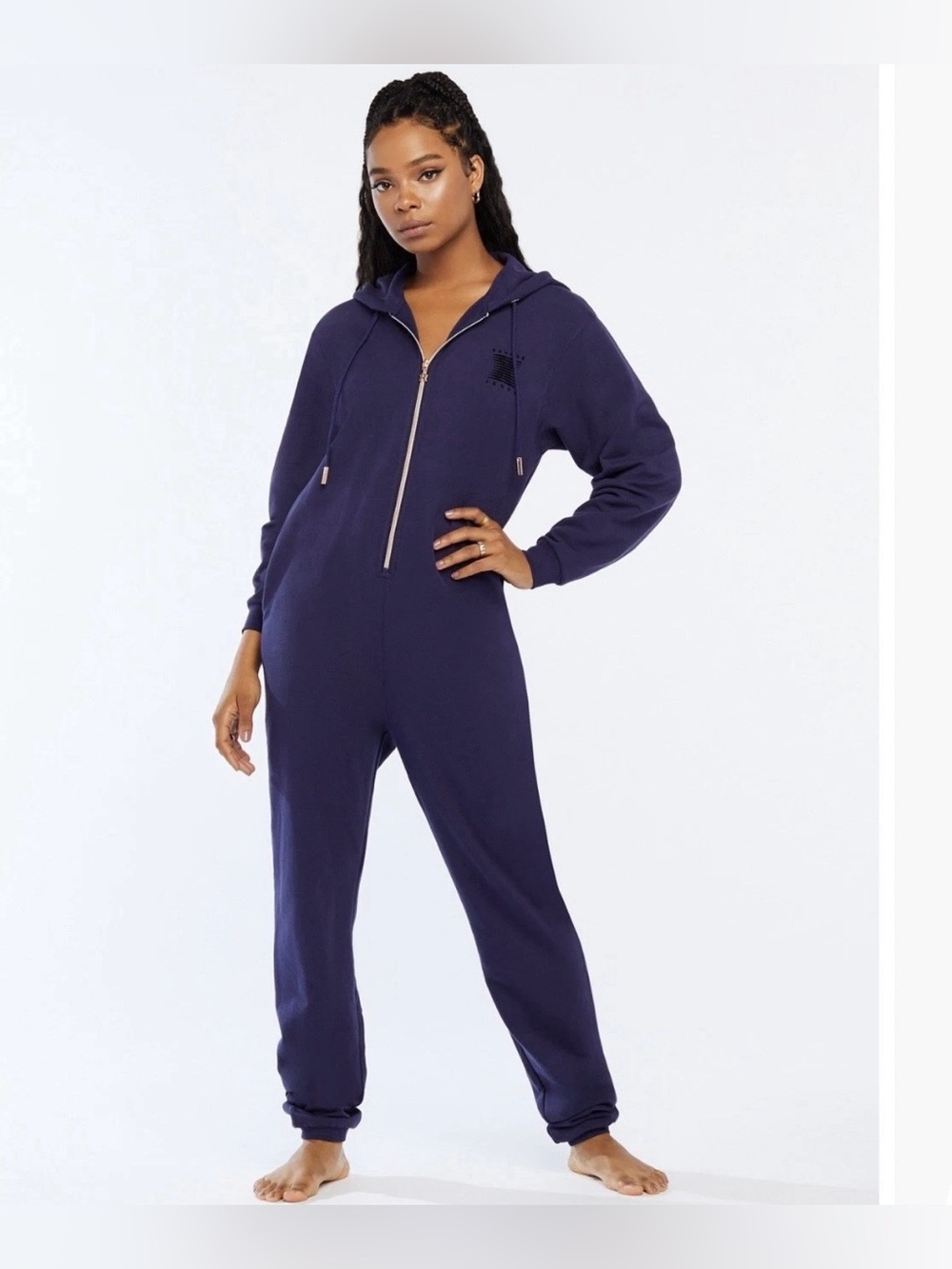 Savage X Fenty Forever Savage Navy Blue Hooded Jumpsuit Women’s XS Romper NWT